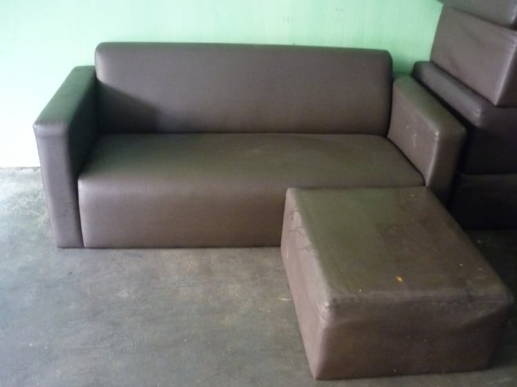 Used Furniture-Brown Pvc L Shape 2 Seats Used Sofa